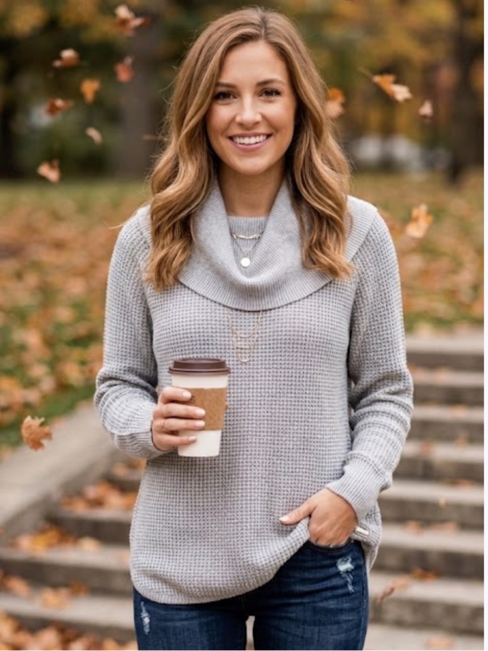 Michael Kors Light Gray Cowl Neck Waffle Knit Sweater